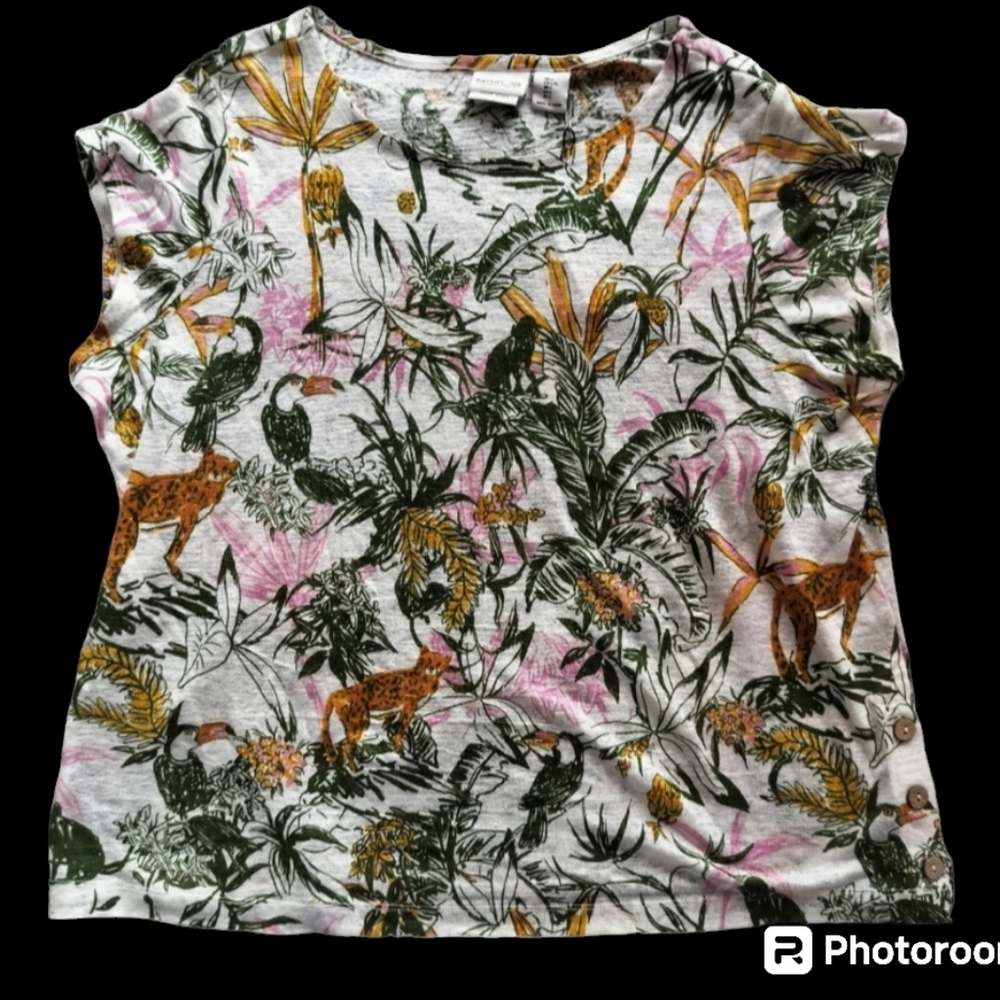 Rachel Zoe Linen Jungle Short Sleeves Top
